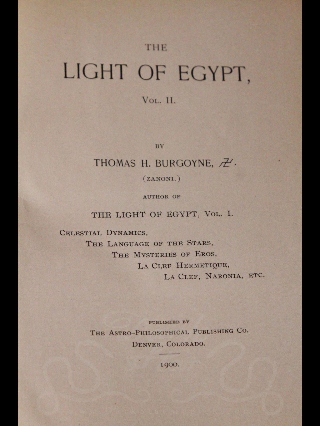 The Light of Egypt, Volume II (1900 - First Edition)
